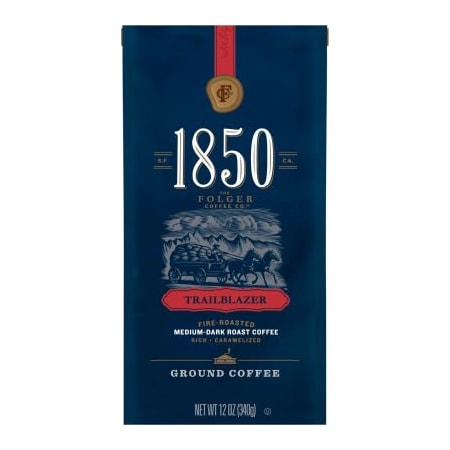 Folgers 1850 Coffee, Trailblazer, Dark Roast, Ground, 12 oz Bag, 6